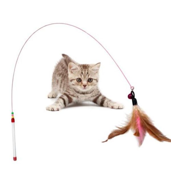 

funny cat / kitten pet teaser feather wire chaser toy wand beads play toys