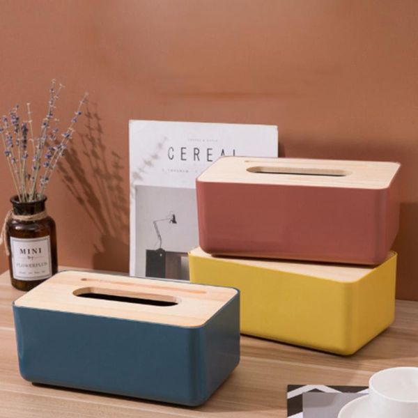 

tissue boxes & napkins 1pcs decorative box log cover with grooved wood plastic paper household office car organizer