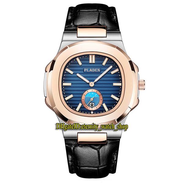 

pladen eternity m003 leisure ultrathin th 8mm mens watches bar pattern blue date dial quartz movement men watch steel case two tone bezel le, Slivery;brown