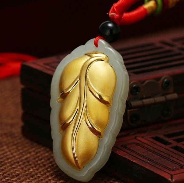 

lockets exquisite hetian jade 3d gold leaf pendant h11#, Silver