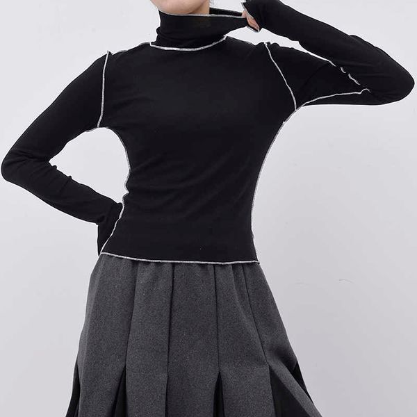 

[eam] spring autumn high collar long sleeve solid color black reffles split joint loose t-shirt women fashion je155 210621, White