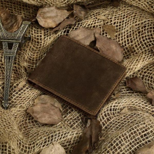 

crazy horse leather men wallet purse genuine short design wallets retro two-fold multi-card billfold 8029, Red;black