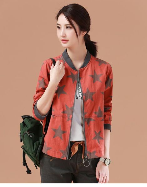 

women's jackets 2021 spring thin cotton jacket autumn trend korean style loose and all-match printed, Black;brown