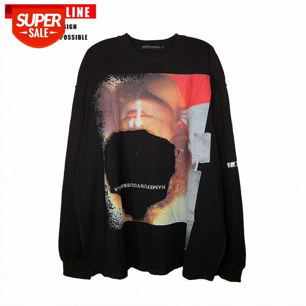 

streetwear men high street ins funeral personality avatar printing long-sleeved t-shirt male loose hip-hop sweater national tide #m30a, White;black