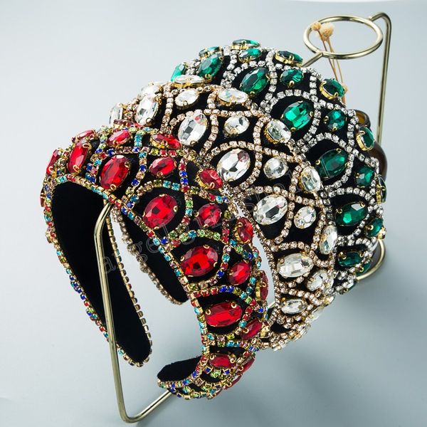 

gorgeous baroque colorful rhinestone headband vintage oval crystal beaded sponge hairband female banquet hair jewelry, Slivery;white