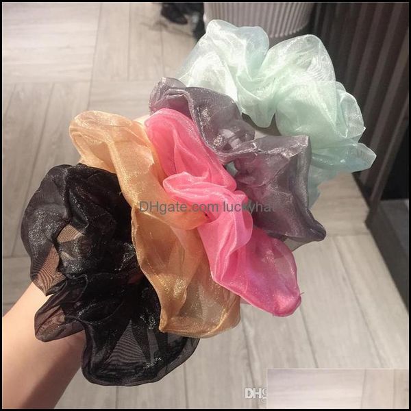 

jewelry jewelrybright color organza shiny scrunchies women scrunchie elastic bands girls headwear rubber hair ties cute ponytail holder drop, Pink
