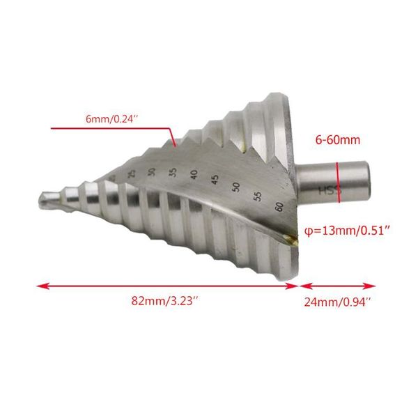 

6-60mm pagoda stap cone boor hss spiral digged spaces hole cutter tool 83xa
