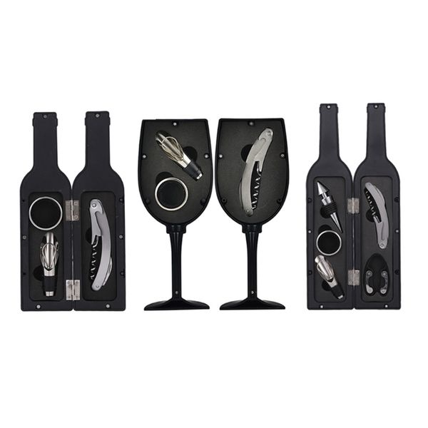 Set di tappi per apribottiglie per vino con custodia a forma di bottiglia/bicchiere Beccuccio per versamento in acciaio inox Anello antigoccia Pratica maniglia Corksc 210817