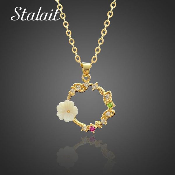

pendant necklaces k- wreath flower necklace for women gold color leaf rhinestone green crystal girlfriend gift, Silver