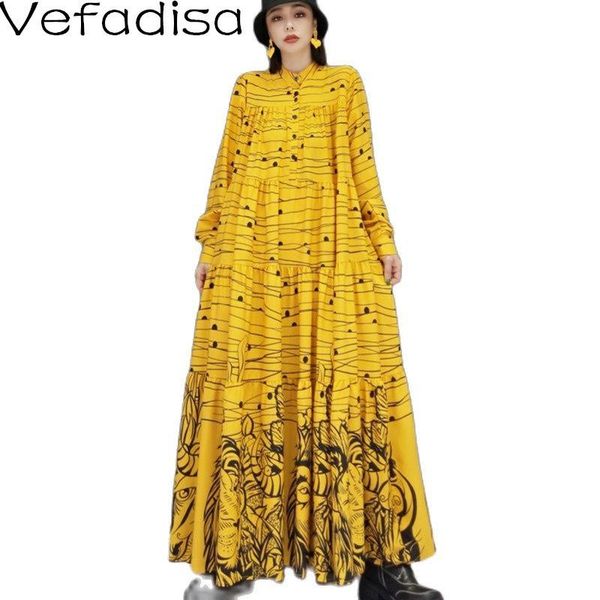 

casual dresses vefadisa red yellow autumn striped print women dress 2021 fashion female temperament long sleeve qyf6490, Black;gray