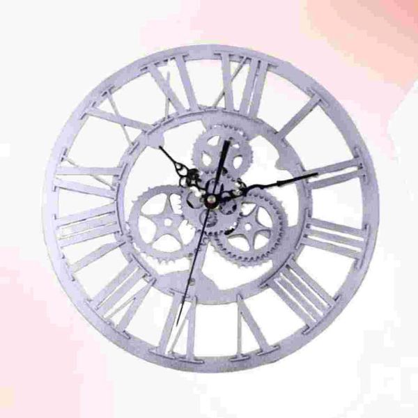 

wall clocks 1pc retro gear clock decorative industrial style clock(silver)
