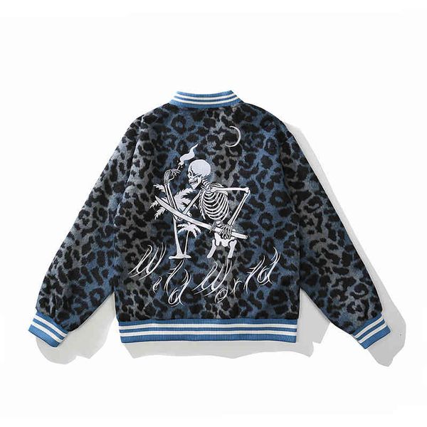 

women's jackets retro vibe leopard skull embroidered autumn jackets for men and women high street oversize casual jacket e325, Black;brown