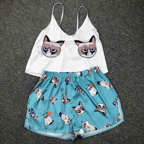 

satin pajamas home clothes womens sleepwears fox cartoon print lovely set summer pijamas women silk pyjamas suit, Black;red
