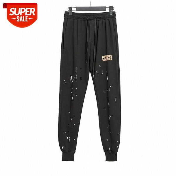 

askyurself splashing ink foaming letter logo men's and women's casual trousers leggings pants #ie6d, Black