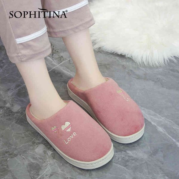 

sophitina women slipper winter fashion warm flock ladies slipper indoor comfoetable flat leisure women's shoes so647 210513, Black