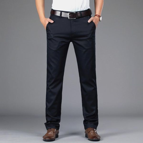 

tencel cotton casual pants men's summer thin straight overalls loose business trousers middle aged ny, Black