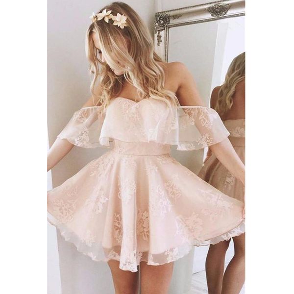 

short burgundy cocktail dresses off shoulder lace applique beaded sheath knee length arabic prom party gowns homecoming dress, Blue;pink