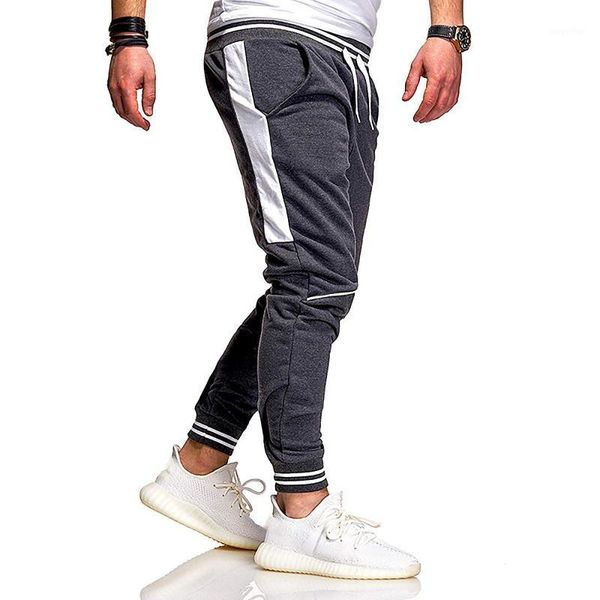 

men's pants sweatpants splicing overalls pocket jogging hip hop loose male slim fit work casual lace up trouser, Black