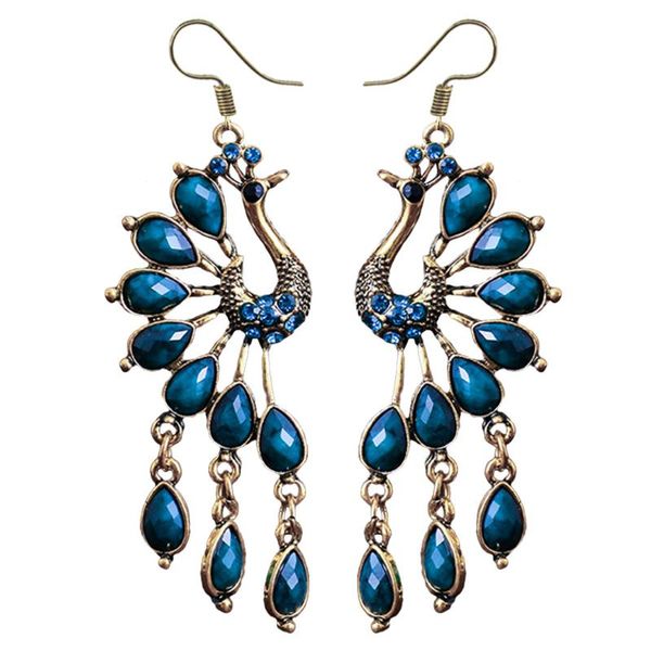 

dangle & chandelier women peacock earrings vintage rhinestone ethnic boho tassel long drop jewelry, Silver