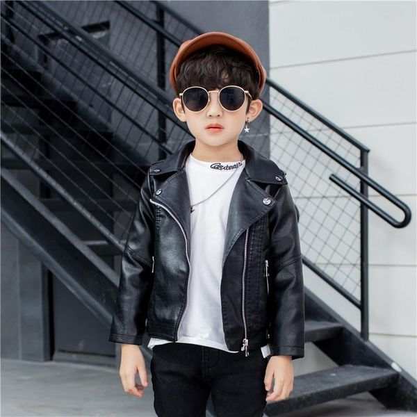 

jackets children's soft leather motorcycle boys lapel black cardigan coat girls retro corkets autumn teenager outerwear 110-160, Blue;gray