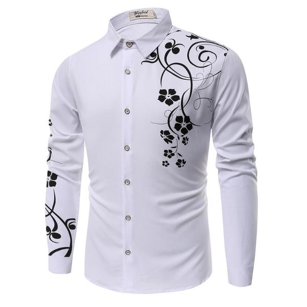 

nice mens casual shirt solid color black white blue man shirts long sleeve slim fit print floral pattern male men's, White;black