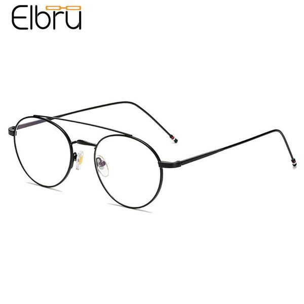 

elbru round metal anti blue ray glasses frame vintage student style clear lens plain eyeglasses eye protection computer goggles fashion sung, Black