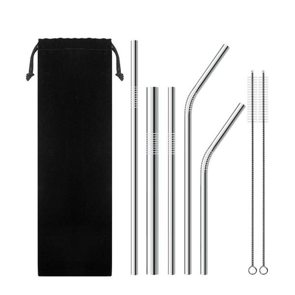 

drinking straws 7 pcs 304 stainless steel metal beverage reusable durable bar party accessories with storage bag