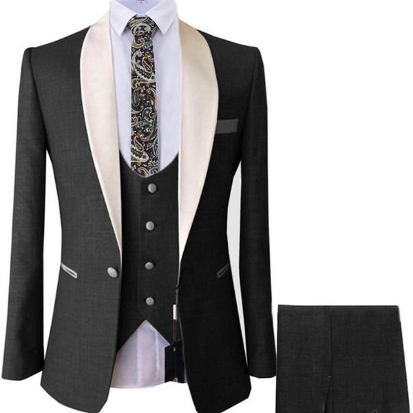 

men's suits & blazers slim fit men 3 pcs sets black business tuxedos blazer for wedding formal groomman (jacket vest trousers) custom, White;black