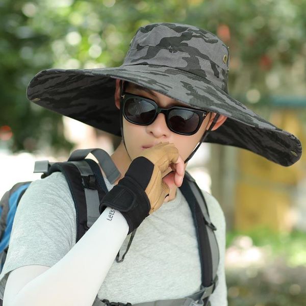 

outdoor hiking caps wide brim sun hat summer beach hats travel camping cotton bucket cap sport, Black;white