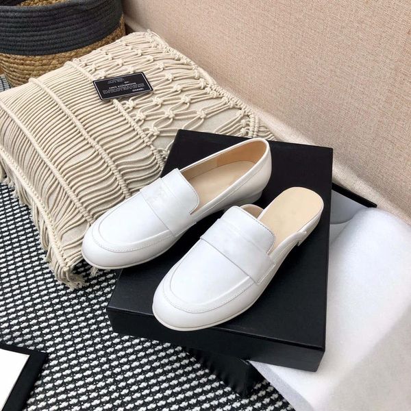 

2021 men luxury metal leather loafers muller designer slipper womens shoes with buckle fashion princetown slippers brown casual mules flats, Black