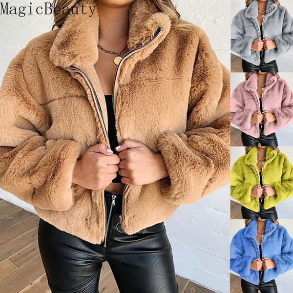 

women's fur & faux warm coat solid women winter thick outwear zipper long sleeve jackets plus size 5xl female overcoat, Black
