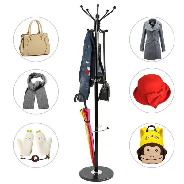 

clothing & wardrobe storage coat stand black metal floor hanger chromium plated with umbrella hook marble base easy assembly bedroom home hw
