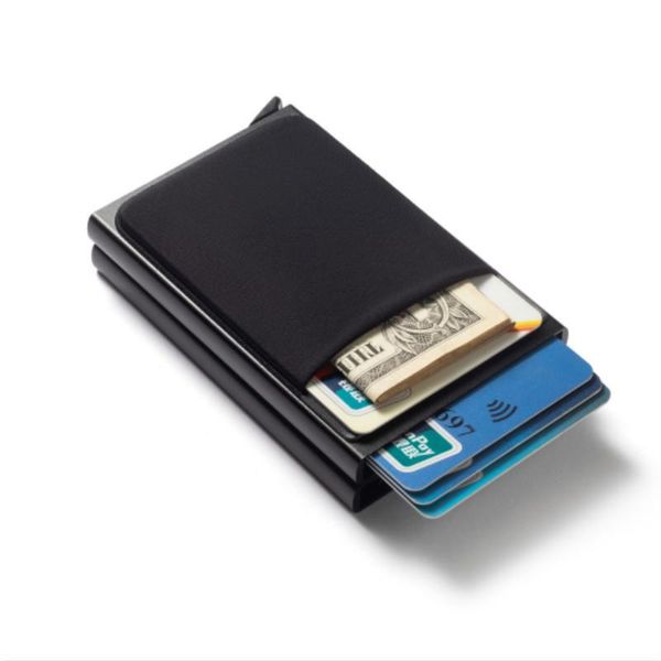 

card holders rfid holder men aluminium metal steel minimalist wallet bank cardholder case luxury purse nederlands 2021, Brown;gray