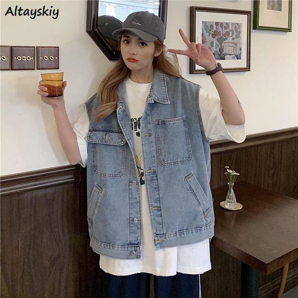

women's vests denim women solid outwear retro vintage loose ins korean fashion chic daily streetwear students simple spring harajuku, Black;white