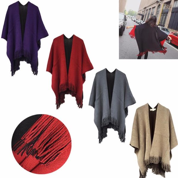 

scarves women's blanket oversized scarf wrap shawl knit poncho tassel fringe 2021 klv, Blue;gray