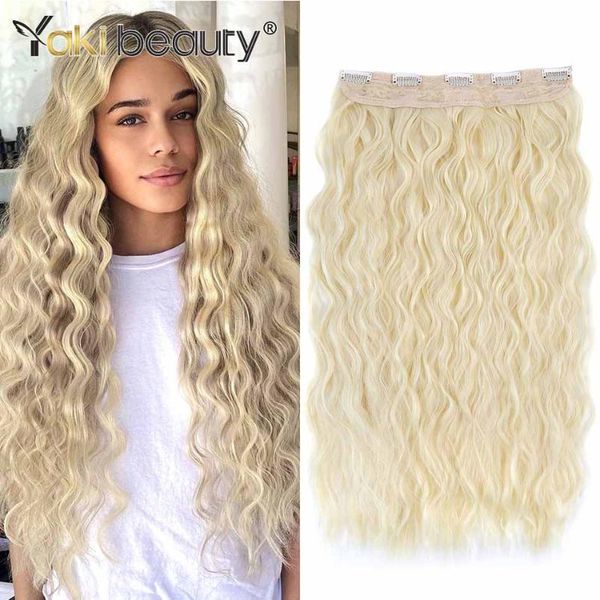 

synthetic wigs 22'' 5 clips curly clip in one piece wavy high tempreture hairpiece hair for women 135g/pc, Black