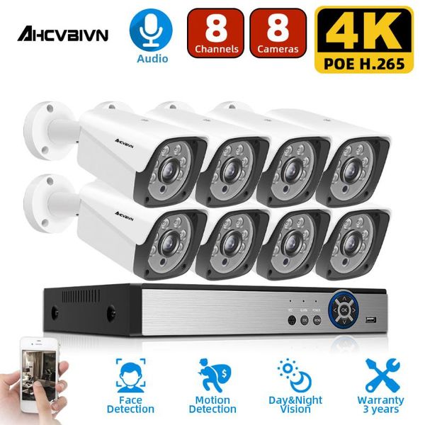 

8ch poe cctv camera security system kit 4k nvr 8mp outdoor video surveillance set ip monitoring wireless kits