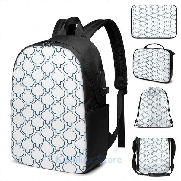 

backpack funny graphic print trellis arabesque boho tribal pattern usb charge men school bags women bag travel laptop