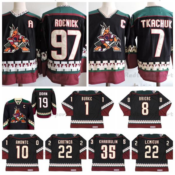 

mens phoenix vintage coyotes 19 shane doan hockey jerseys 97 jeremy roenick 7 keith tkachuk khabibulin lemieux briere burke gartner numminen, Black;red
