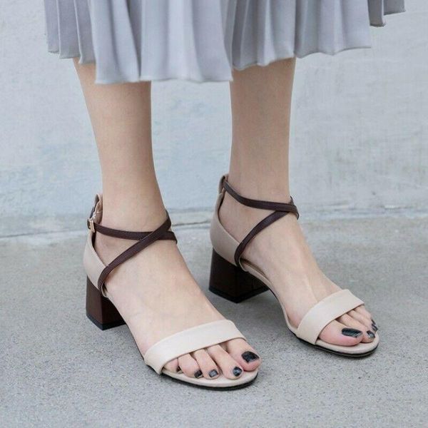 

lady mixed color low heel peep toe buckle strap sandals cut out shoes size, Black