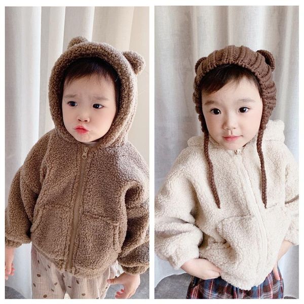

down coat children's winter jackets kids plush jacket 2021 cute bear boys girls quilted warm hooded outerwear toddler infant outwear, Blue;gray