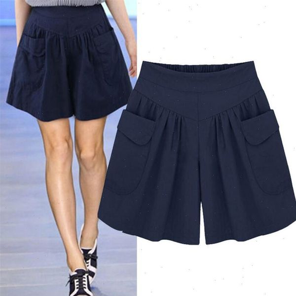 

summer 5xl casual 4xl womens short pleated high waist pockets wide leg thin elastic plus size all match loose soft, White;black