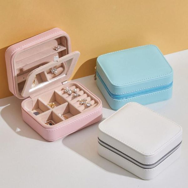 

jewelry pouches, bags fine stitching useful travel organizer portable display mini storage case detachable box for traveling, Pink;blue