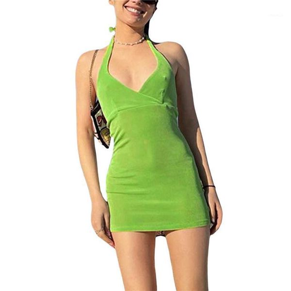 

casual dresses female dress, solid color v-neck sleeveless low-cut halterneck sundress for summer, s//l, Black;gray