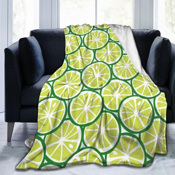 

soft warm fleece blanket lime citrus tropical summer winter sofa plaid throw 3 size light thin mechanical wash flannel blankets