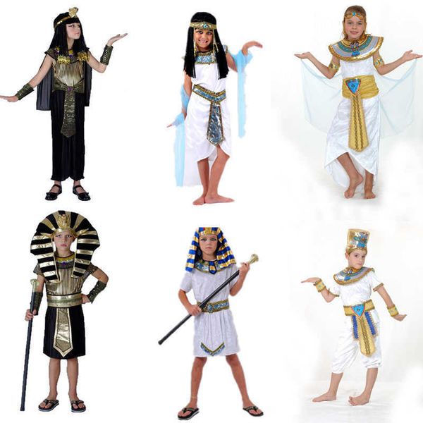 Kinder Junge Mädchen Altes Ägypten Ägyptischer Pharao Prinz Prinzessin Kostüm Kinder Cosplay Kleidung Griechenland Geburtstag Party Halloween Q0910