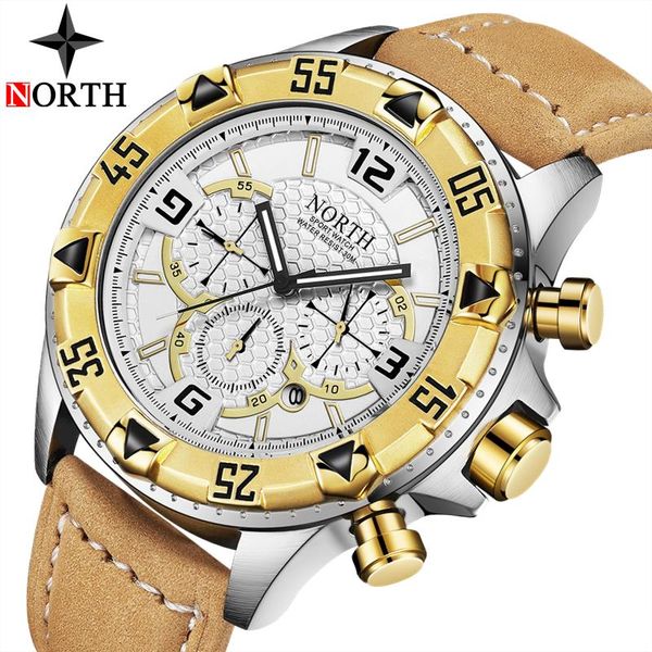 

wristwatches watches men north brand chronograph sport watch quartz clock casual military waterproof wrist relogio masculino, Slivery;brown