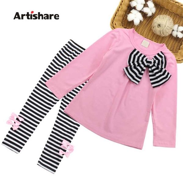 

girls clothes casual children clothing set autumn long sleeve shirts striped leggings baby kids suits 3 4 5 6 7 8 years 211025, White