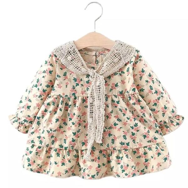 

infants baby girl summer fashion dresses floral dress coat trench with lace shawl sweet long sleeve clothes girl's, Red;yellow