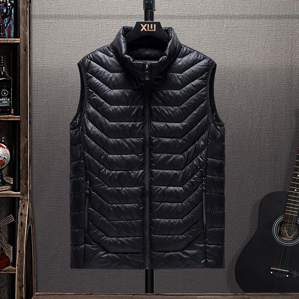 

men's vests 2022 autumn winter vest stand collar down cotton coat waistcoat warm sleeveless jacket zipper solid color, Black;white